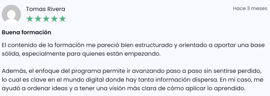 testimonio tomás sobre el curso
